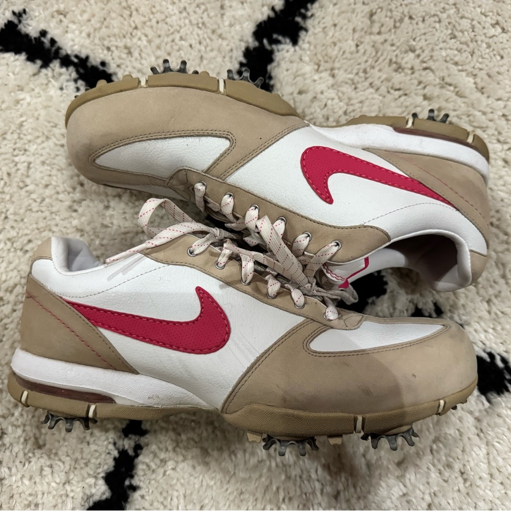 Nike Women’s Athletic Golf Shoes in White, Tan & Pink
